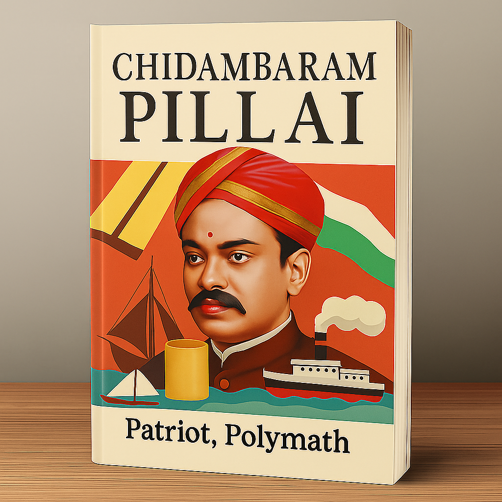 Book cover with abstract design and a stack of books